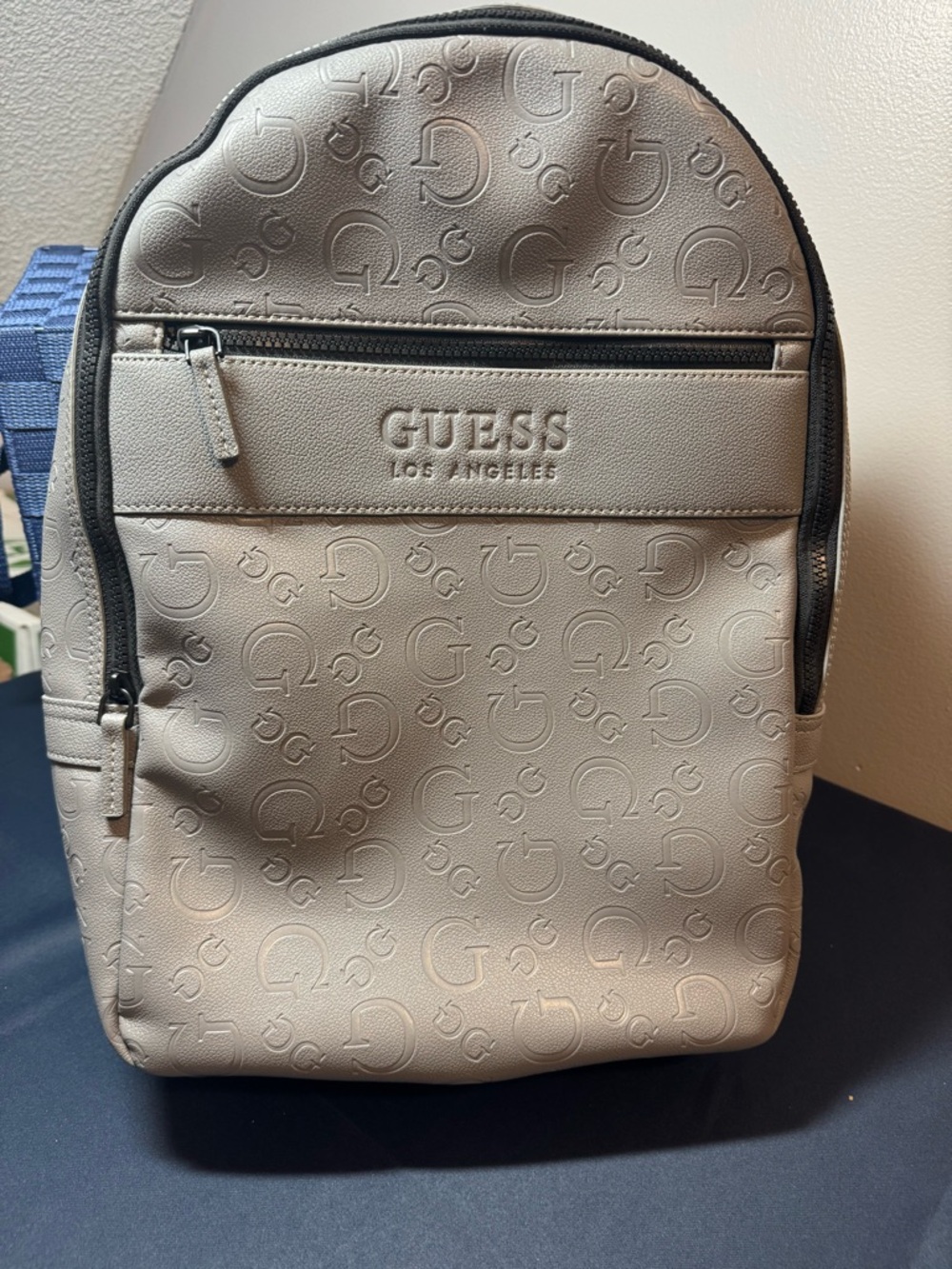 GUESS Embossed Logo Backpack in Taupe Gray